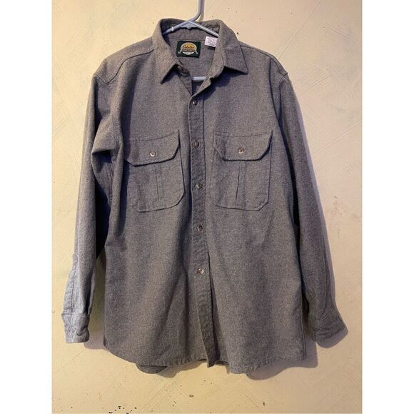 90’s Cabelas Gray Heavy Flannel Shirt Sz L - Picture 3 of 6